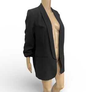 Express blazer long line skinny lapel ruched sleeve open minimal work office M